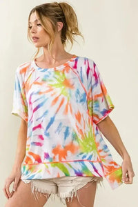 BiBi Tie Dye Print Jersey Stitched Uneven Hem Top - Update AvenueT-ShirtsTrendsi100100160821988100100160821988226019b4bcfd4a9da2a1d77f76c77994 - Max - OriginOFF WHITE/MULTI