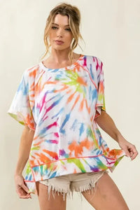 BiBi Tie Dye Print Jersey Stitched Uneven Hem Top - Update AvenueT-ShirtsTrendsi100100160821988100100160821988af2ee05b6cee4f03a295eb19d559c1bc - Max - OriginOFF WHITE/MULTI