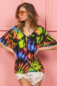 BiBi Tie Dye Print Jersey Stitched V Neck Top - Update AvenueT-ShirtsTrendsi100100256411509100100256411509c5fd8a124ff2407f902e5ed432db0b8a - Max - OriginBLACK/MULTI
