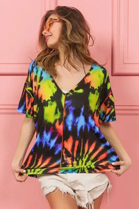 BiBi Tie Dye Print Jersey Stitched V Neck Top - Update AvenueT-ShirtsTrendsi1001002564115091001002564115095c5fab1534f44ee1b45cb58d4f65b4bf - Max - OriginBLACK/MULTI