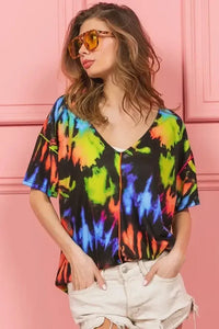 BiBi Tie Dye Print Jersey Stitched V Neck Top - Update AvenueT-ShirtsTrendsi100100256411509100100256411509d6ee83f53f57447b942b39bbccc6d9de - Max - OriginBLACK/MULTI