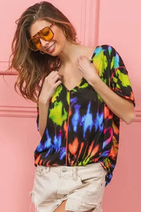BiBi Tie Dye Print Jersey Stitched V Neck Top - Update AvenueT-ShirtsTrendsi100100256411509100100256411509d4faff3f4e564c0f9f548bb4064e8411 - Max - OriginBLACK/MULTI