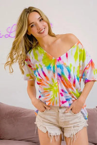 BiBi Tie Dye Print Jersey Stitched V Neck Top - Update AvenueT-ShirtsTrendsi100100365341213100100365341213adc84b77c37d4cb09856eb09f53c79f4 - Max - OriginOFF WHITE/MULTI