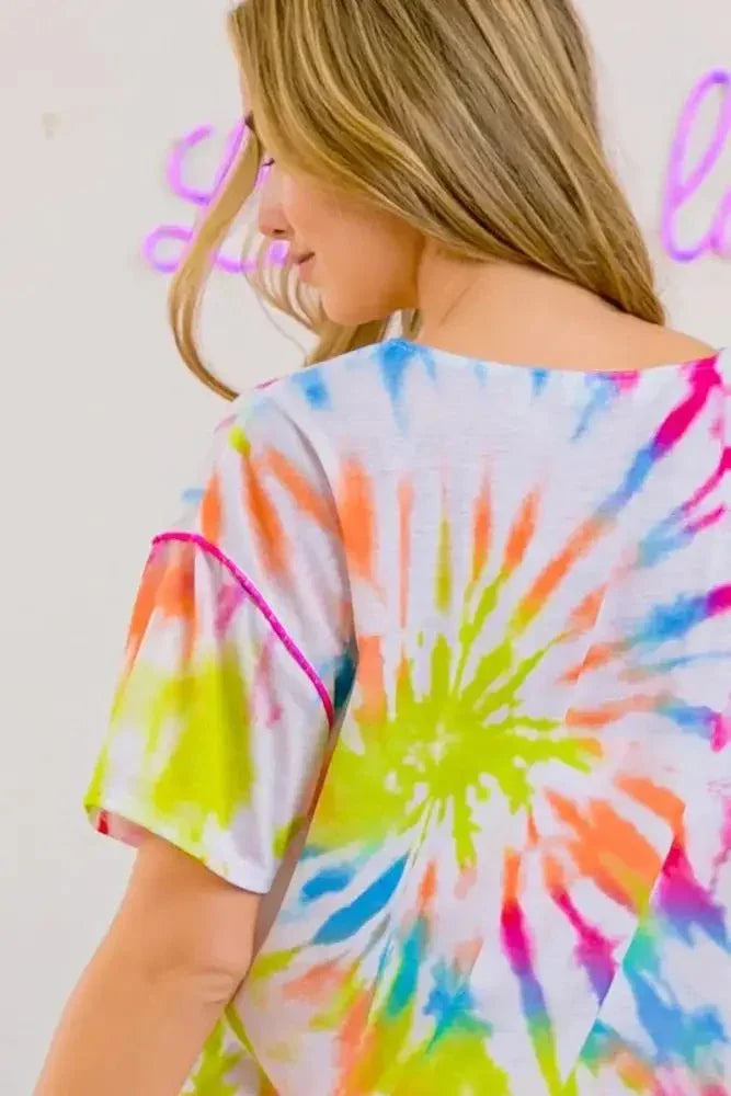 BiBi Tie Dye Print Jersey Stitched V Neck Top - Update AvenueT-ShirtsTrendsi100100365341213100100365341213f3fec1535cc341b4ba5966cf717bf99a - Max - OriginOFF WHITE/MULTI