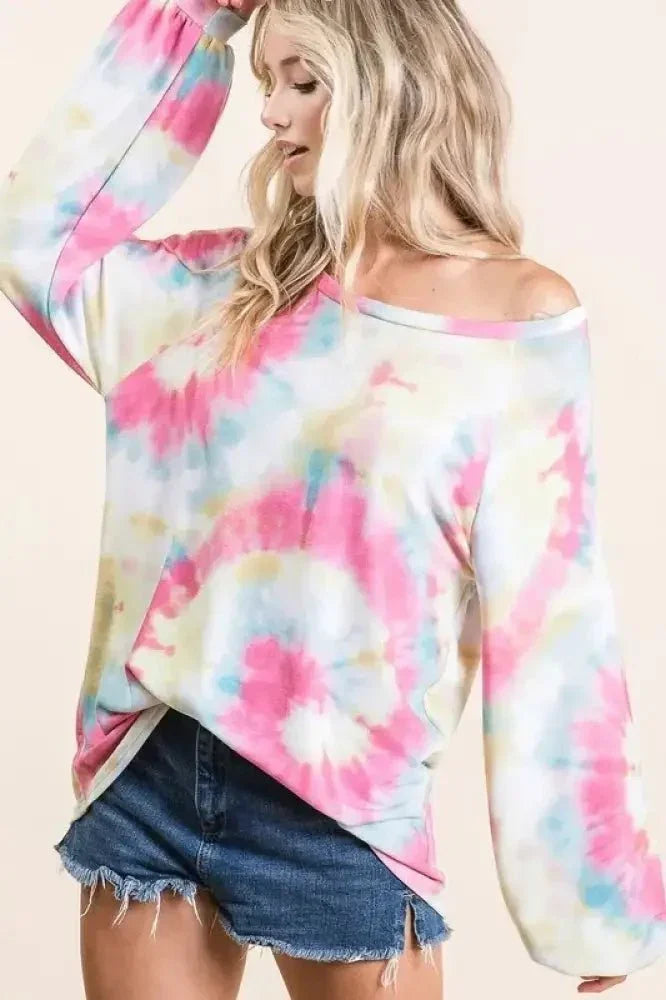 BiBi Tie Dye Print Terry Top With Puff Sleeves - Update AvenueT-ShirtsTrendsi100100322231638100100322231638cfcee4043c7c4604b4e62cf31dd97558 - Max - OriginPINK MULTI