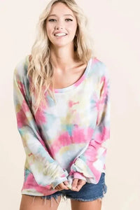 BiBi Tie Dye Print Terry Top With Puff Sleeves - Update AvenueT-ShirtsTrendsi1001003222316381001003222316386dcc5ab1901843a484d9a9d9f173b0de - Max - OriginPINK MULTI