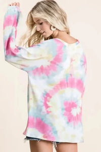 BiBi Tie Dye Print Terry Top With Puff Sleeves - Update AvenueT-ShirtsTrendsi1001003222316381001003222316388ae959f8f9c64065a10f76cbcf076dbd - Max - OriginPINK MULTI