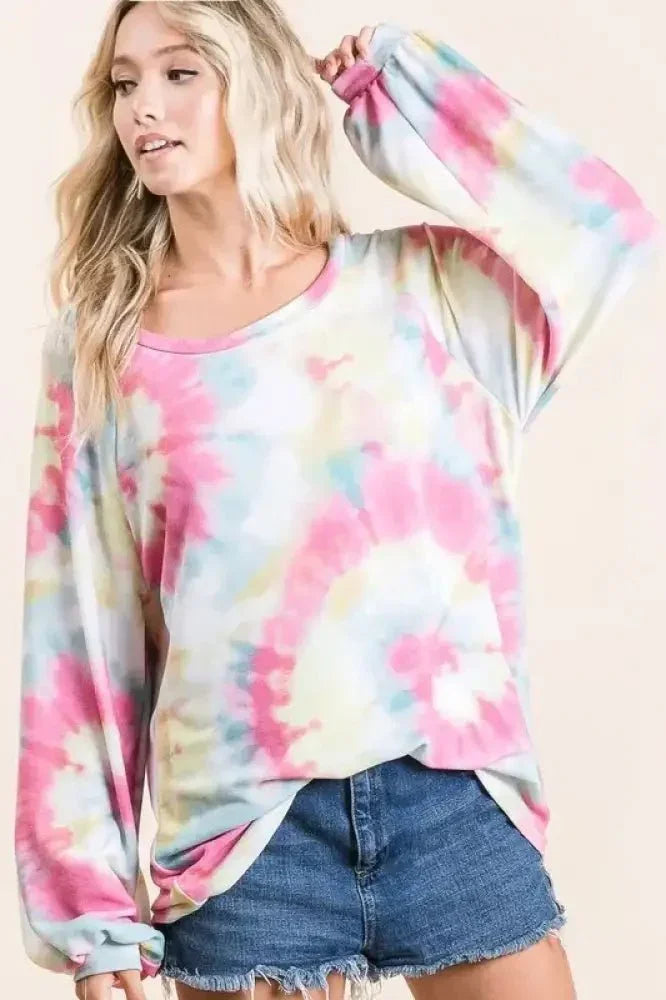 BiBi Tie Dye Print Terry Top With Puff Sleeves - Update AvenueT-ShirtsTrendsi100100322231638100100322231638f29523597c244ebeb4c11d414ef97cd3 - Max - OriginPINK MULTI