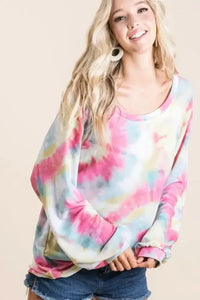 BiBi Tie Dye Print Terry Top With Puff Sleeves - Update AvenueT-ShirtsTrendsi1001003222316381001003222316385a2916afec7d49ee8097d6cd84d61c52 - Max - OriginPINK MULTI