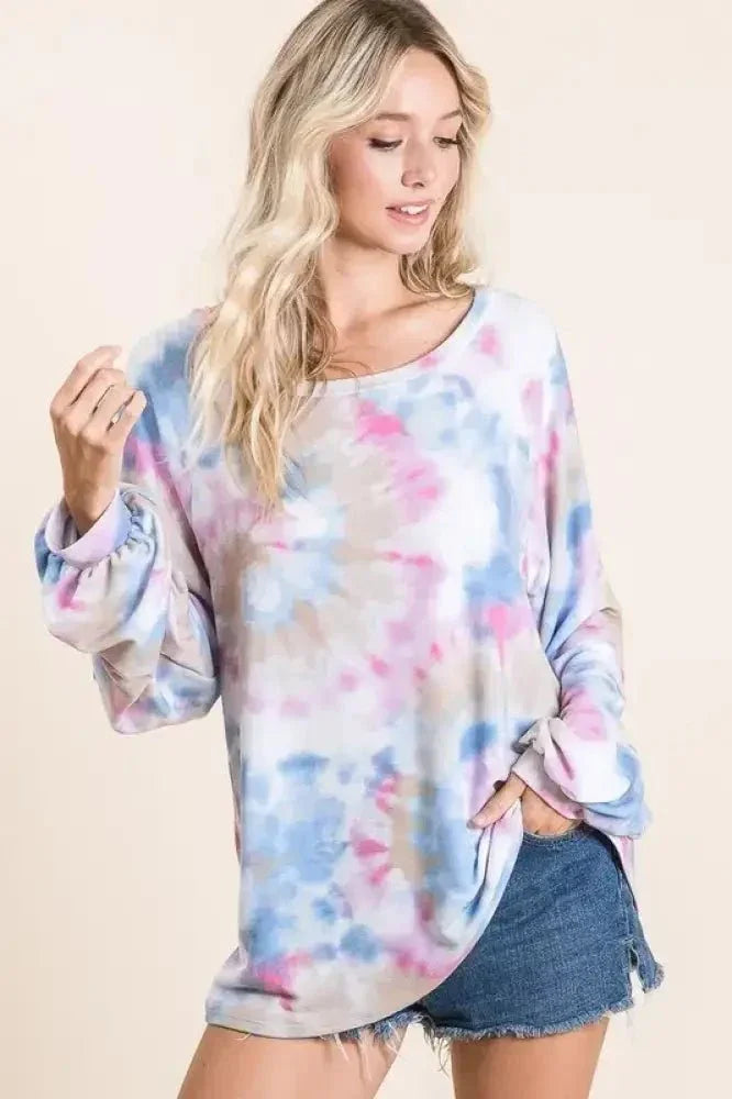 BiBi Tie Dye Print Terry Top With Puff Sleeves - Update AvenueT-ShirtsTrendsi1001003420017041001003420017044574bad2cd364a79bafde2b111d5e4a5 - Max - OriginBLUE MULTI