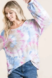 BiBi Tie Dye Print Terry Top With Puff Sleeves - Update AvenueT-ShirtsTrendsi100100342001704100100342001704de29f00db1534bc1b5bcce50955afdae - Max - OriginBLUE MULTI
