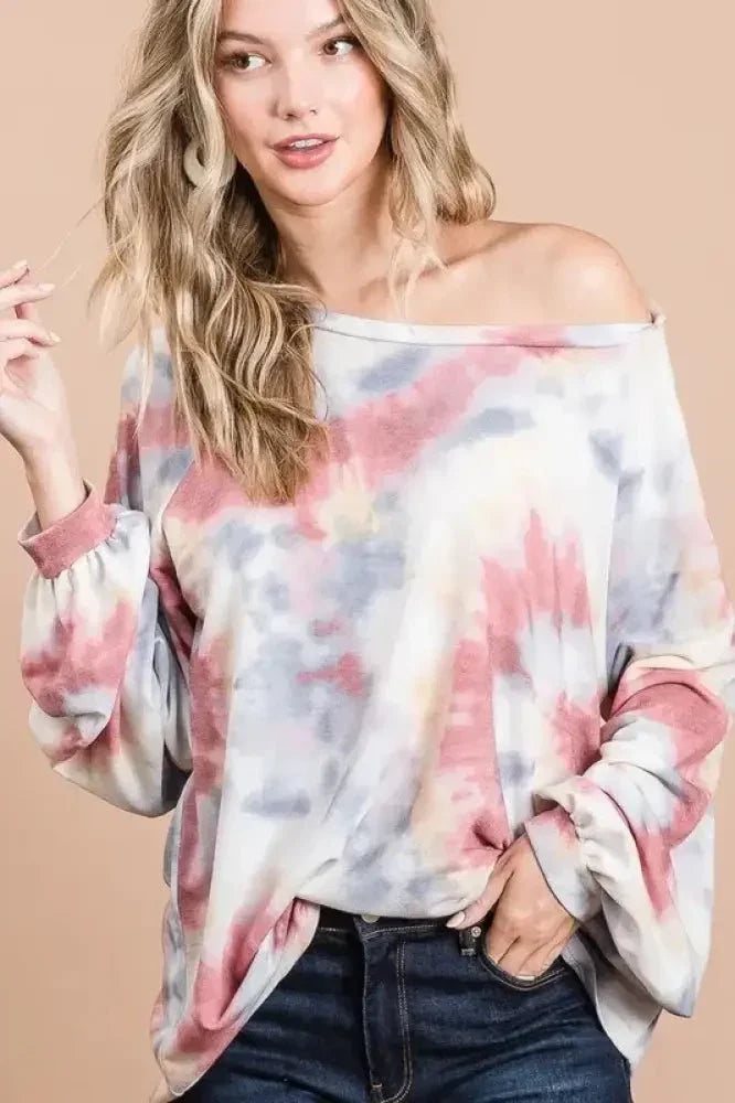 BiBi Tie Dye Print Terry Top With Puff Sleeves - Update AvenueT-ShirtsTrendsi100100526281212100100526281212449f3773b00345f1abea777d9e7b3634 - Max - OriginRUST MULTI