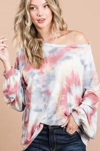BiBi Tie Dye Print Terry Top With Puff Sleeves - Update AvenueT-ShirtsTrendsi100100526281212100100526281212449f3773b00345f1abea777d9e7b3634 - Max - OriginRUST MULTI