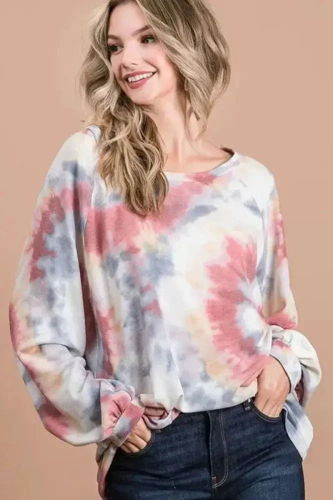 BiBi Tie Dye Print Terry Top With Puff Sleeves - Update AvenueT-ShirtsTrendsi1001005262812121001005262812121b6dd36d35f648069b9dd218a170b5e1 - Max - OriginRUST MULTI