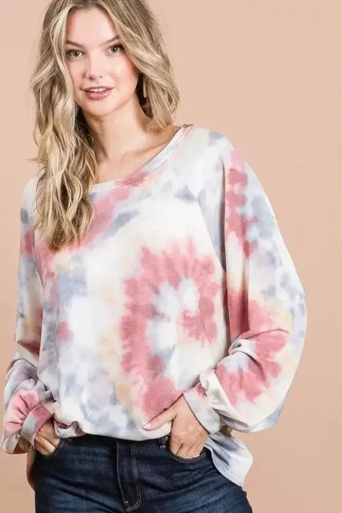 BiBi Tie Dye Print Terry Top With Puff Sleeves - Update AvenueT-ShirtsTrendsi1001005262812121001005262812125c7e7e6def45403db422ffbe53105398 - Max - OriginRUST MULTI