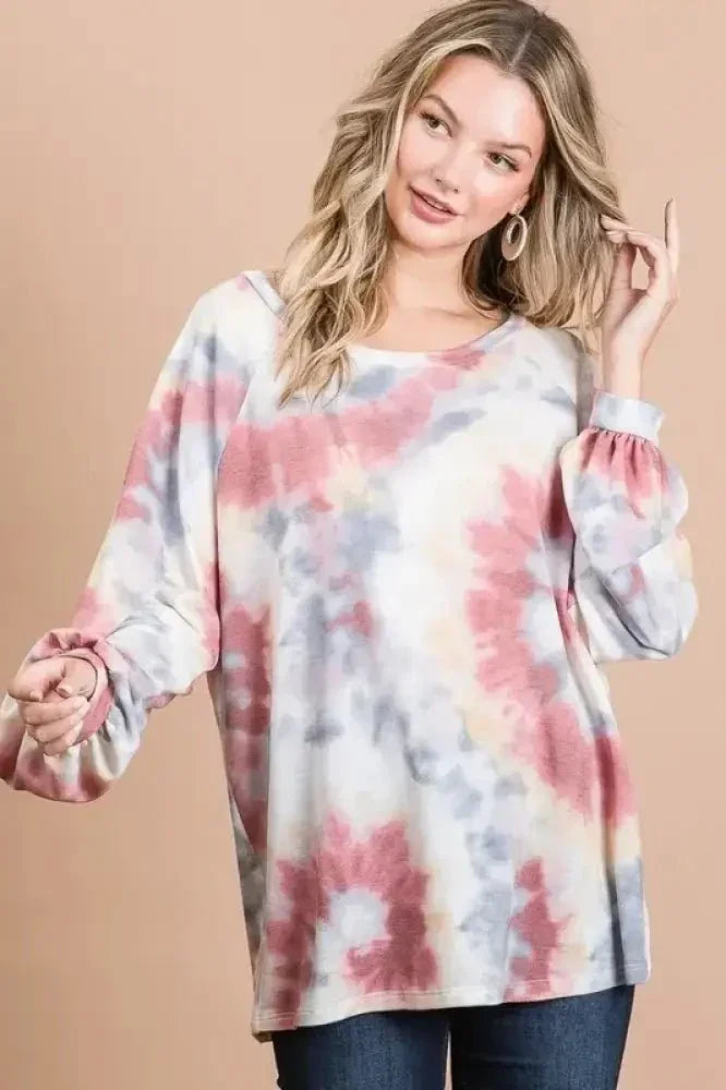 BiBi Tie Dye Print Terry Top With Puff Sleeves - Update AvenueT-ShirtsTrendsi100100526281212100100526281212ea85671959a94a87a96d409f2e8b6748 - Max - OriginRUST MULTI