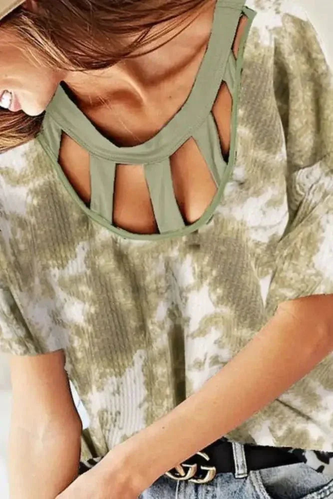 BiBi Tie Dye Print Waffle Top with Contrast Caged Neck - Update AvenueT-ShirtsTrendsi100100513911456100100513911456a10d8869 - e69c - 4f1a - 9a91 - ca9ddcbb55e0 - Max - OriginVINTAGE OLIVE