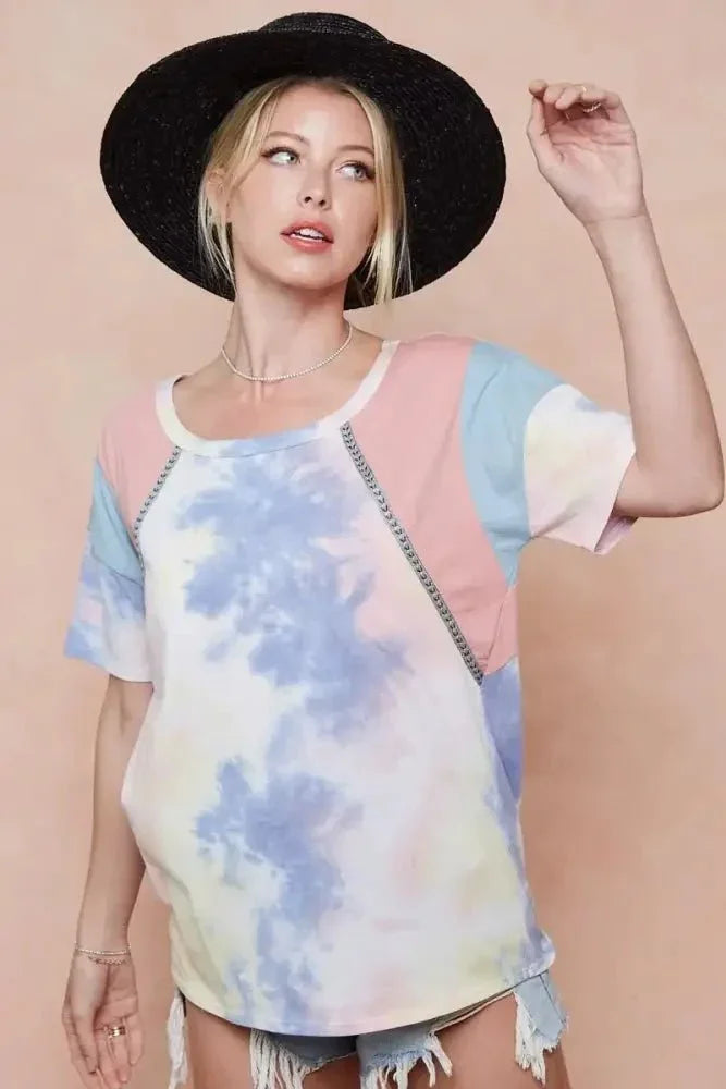 BiBi Tie Dye Printed Cotton Color Block T-Shirt - Update AvenueT-ShirtsTrendsi100100776101994100100776101994dcb8546b05b64cd9a0524dc5f967c475 - Max - OriginPINK/BLUE COMBO