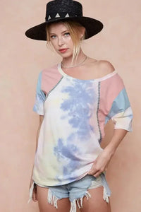BiBi Tie Dye Printed Cotton Color Block T-Shirt - Update AvenueT-ShirtsTrendsi100100776101994100100776101994124bde08bc17475790c788fc8058819b - Max - OriginPINK/BLUE COMBO