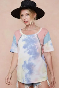 BiBi Tie Dye Printed Cotton Color Block T-Shirt - Update AvenueT-ShirtsTrendsi1001007761019941001007761019947156b30219d44d129aed4fae9b8ef9d8 - Max - OriginPINK/BLUE COMBO