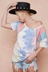 BiBi Tie Dye Printed Cotton Color Block T-Shirt - Update AvenueT-ShirtsTrendsi100100776101994100100776101994643025902d9d4fbb9495c194fc2b0667 - Max - OriginPINK/BLUE COMBO
