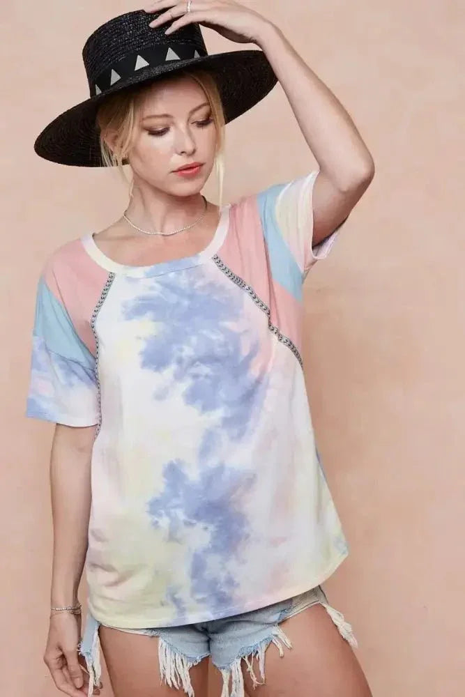 BiBi Tie Dye Printed Cotton Color Block T-Shirt - Update AvenueT-ShirtsTrendsi100100776101994100100776101994e0f34c39ac864c3dba16bf77594738ae - Max - OriginPINK/BLUE COMBO