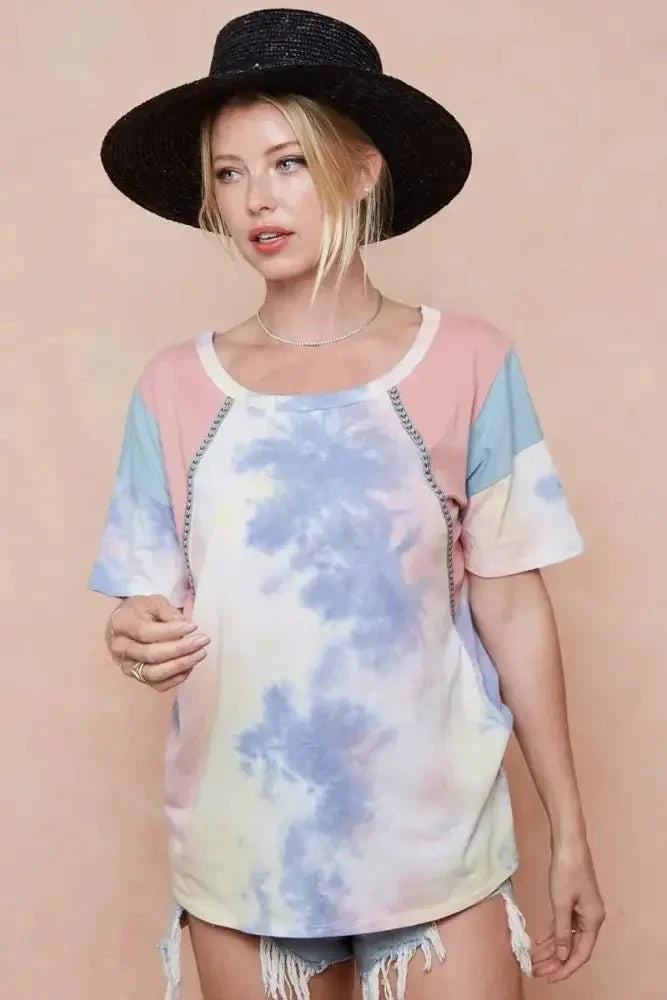BiBi Tie Dye Printed Cotton Color Block T-Shirt - Update AvenueT-ShirtsTrendsi1001007761019941001007761019942c5715fa8943418abf8b4dfe9ae99c5d - Max - OriginPINK/BLUE COMBO