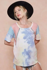 BiBi Tie Dye Printed Cotton Color Block T-Shirt - Update AvenueT-ShirtsTrendsi100100776101994100100776101994b07bcfa4d8d14d51b6febc2ee3c2f60c - Max - OriginPINK/BLUE COMBO