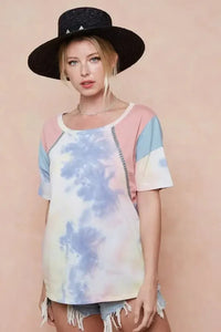 BiBi Tie Dye Printed Cotton Color Block T-Shirt - Update AvenueT-ShirtsTrendsi1001007761019941001007761019947157de533b5244b7bb1b11ff39dd7ecd - Max - OriginPINK/BLUE COMBO