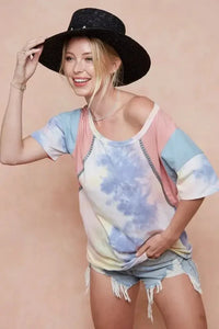 BiBi Tie Dye Printed Cotton Color Block T-Shirt - Update AvenueT-ShirtsTrendsi100100776101994100100776101994f9863b67eb9e4b0582f40bb6494ba6dc - Max - OriginPINK/BLUE COMBO