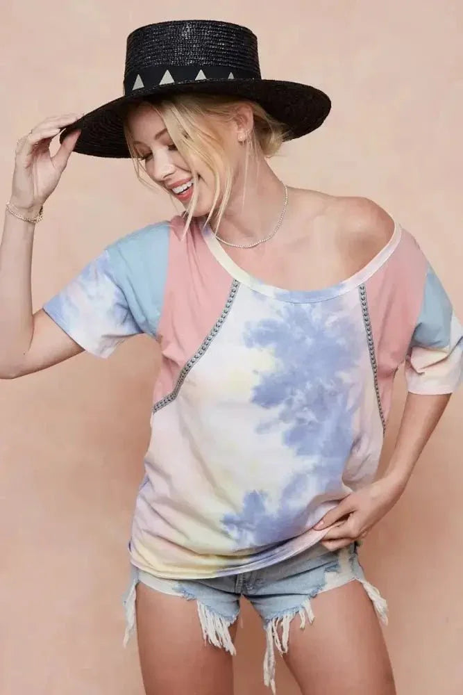 BiBi Tie Dye Printed Cotton Color Block T-Shirt - Update AvenueT-ShirtsTrendsi1001007761019941001007761019948cb471865c6a4887aa984e7aa09b0c5a - Max - OriginPINK/BLUE COMBO