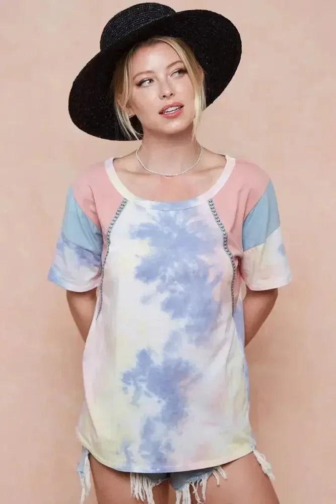 BiBi Tie Dye Printed Cotton Color Block T-Shirt - Update AvenueT-ShirtsTrendsi100100776101994100100776101994d143bb40c81f4ed489844fc12303202b - Max - OriginPINK/BLUE COMBO