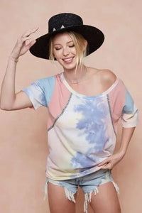 BiBi Tie Dye Printed Cotton Color Block T-Shirt - Update AvenueT-ShirtsTrendsi100100776101994100100776101994d4f0b3bc78b04b3183da87dba9437bbb - Max - OriginPINK/BLUE COMBO