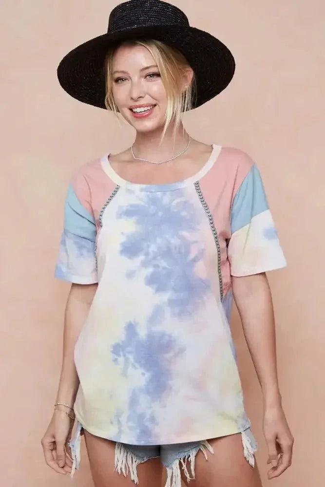 BiBi Tie Dye Printed Cotton Color Block T-Shirt - Update AvenueT-ShirtsTrendsi1001007761019941001007761019944bfc3fcfced640508d062d11ddfddb58 - Max - OriginPINK/BLUE COMBO