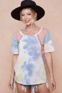 BiBi Tie Dye Printed Cotton Color Block T-Shirt - Update AvenueT-ShirtsTrendsi1001007761019941001007761019944bfc3fcfced640508d062d11ddfddb58 - Max - OriginPINK/BLUE COMBO