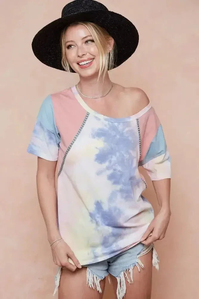 BiBi Tie Dye Printed Cotton Color Block T-Shirt - Update AvenueT-ShirtsTrendsi1001007761019941001007761019949f02a7643fb34e559407f116c0db85a5 - Max - OriginPINK/BLUE COMBO
