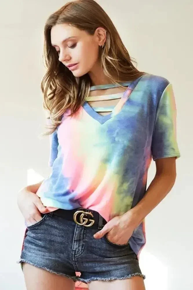 BiBi Tie - Dye V - Neck Short Sleeve T-Shirt - Update AvenueT-ShirtsTrendsi10010067069108510010067069108556cd0296e5b64ae886f2277b3ead40d2 - Max - OriginCHARCOAL TIEDYE