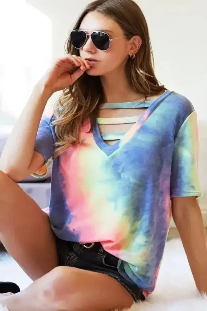 BiBi Tie - Dye V - Neck Short Sleeve T-Shirt - Update AvenueT-ShirtsTrendsi10010067069108510010067069108504ede992206248c6b28085317104a9a2 - Max - OriginCHARCOAL TIEDYE