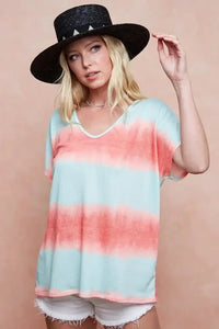 BiBi Tiedye Printed Hacci Knit Top - Update AvenueT-ShirtsTrendsi100100815121285100100815121285e6b9c121608e4b96bfee56444effa656 - Max - OriginMINT/ORANGE