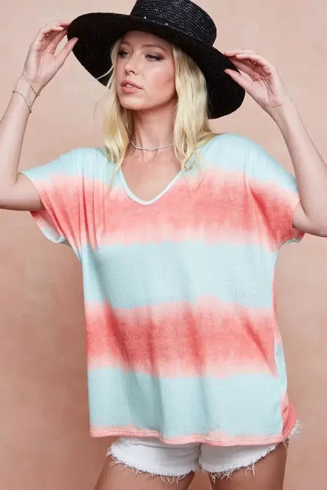BiBi Tiedye Printed Hacci Knit Top - Update AvenueT-ShirtsTrendsi100100815121285100100815121285ea54fcf607ad46c2885364cabbb95e23 - Max - OriginMINT/ORANGE