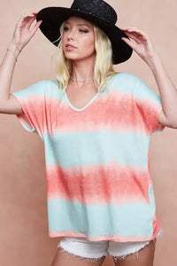 BiBi Tiedye Printed Hacci Knit Top - Update AvenueT-ShirtsTrendsi100100815121285100100815121285ea54fcf607ad46c2885364cabbb95e23 - Max - OriginMINT/ORANGE