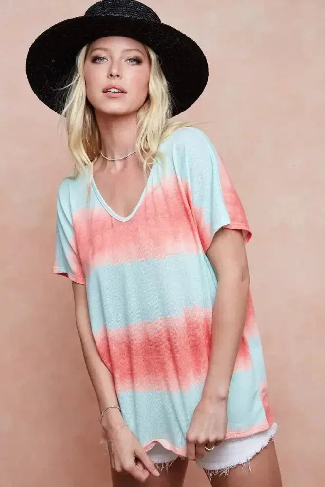 BiBi Tiedye Printed Hacci Knit Top - Update AvenueT-ShirtsTrendsi100100815121285100100815121285ad85bbcc21e644768fcaa03881c24c0d - Max - OriginMINT/ORANGE
