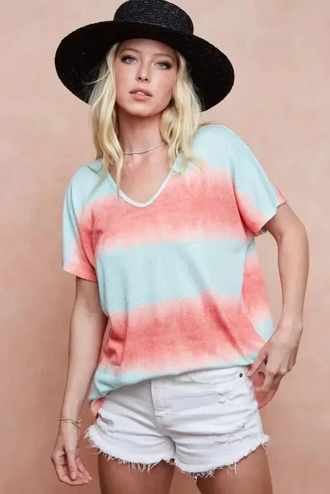 BiBi Tiedye Printed Hacci Knit Top - Update AvenueT-ShirtsTrendsi100100815121285100100815121285dff7e0973fbf47bf8c732772243b1019 - Max - OriginMINT/ORANGE