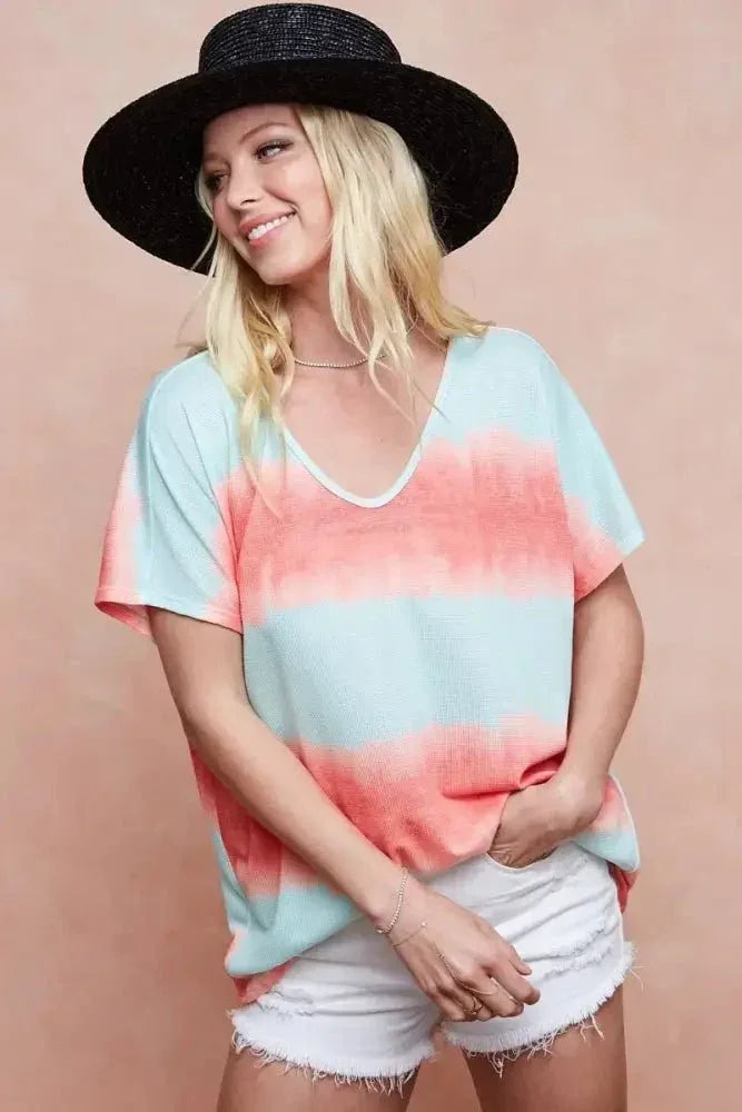 BiBi Tiedye Printed Hacci Knit Top - Update AvenueT-ShirtsTrendsi1001008151212851001008151212858c40824368664498aa8cdf21d355ee99 - Max - OriginMINT/ORANGE