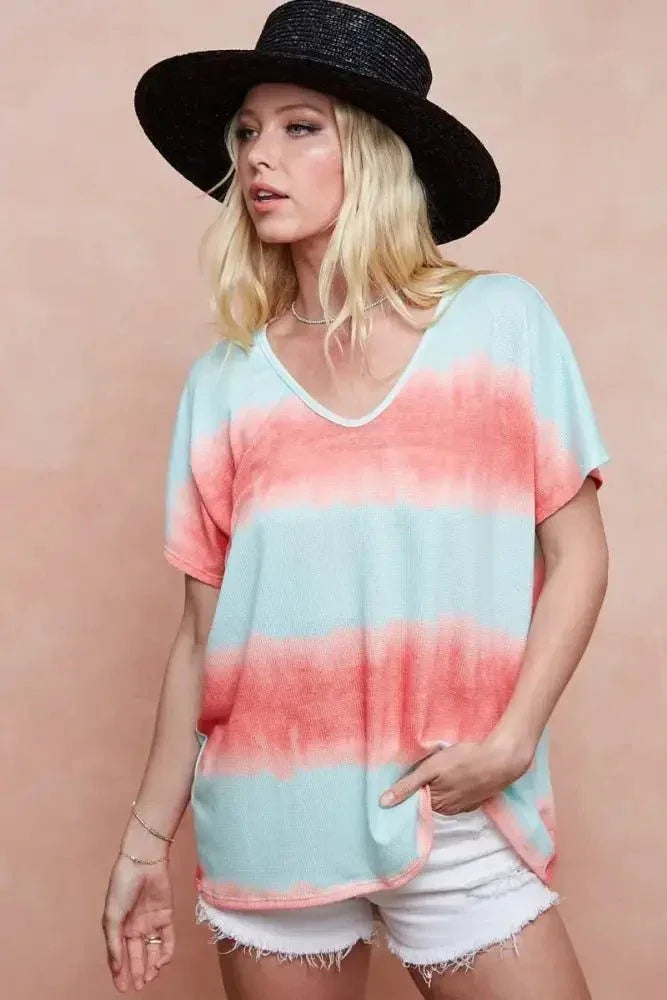BiBi Tiedye Printed Hacci Knit Top - Update AvenueT-ShirtsTrendsi100100815121285100100815121285dfa298bcb5804d7aa554bfa34cfb2191 - Max - OriginMINT/ORANGE