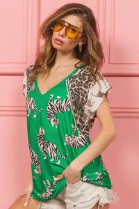 BiBi Tiger Printed Jersey Block T-Shirt with Aztec Trim - Update AvenueT-ShirtsTrendsi100100234031481100100234031481BiBi Tiger Printed Jersey Block T-Shirt with Aztec TrimGREEN
