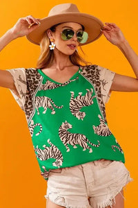 BiBi Tiger Printed Jersey Block T-Shirt with Aztec Trim - Update AvenueT-ShirtsTrendsi100100234031481100100234031481BiBi Tiger Printed Jersey Block T-Shirt with Aztec TrimGREEN