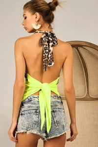 BiBi Triblend Leopard Halter Neck Tied Detailed Top - Update AvenueTanks & CamisTrendsi10010042347170310010042347170398223514e208468c9f2cae2c194192e2 - Max - OriginNEON YELLOW