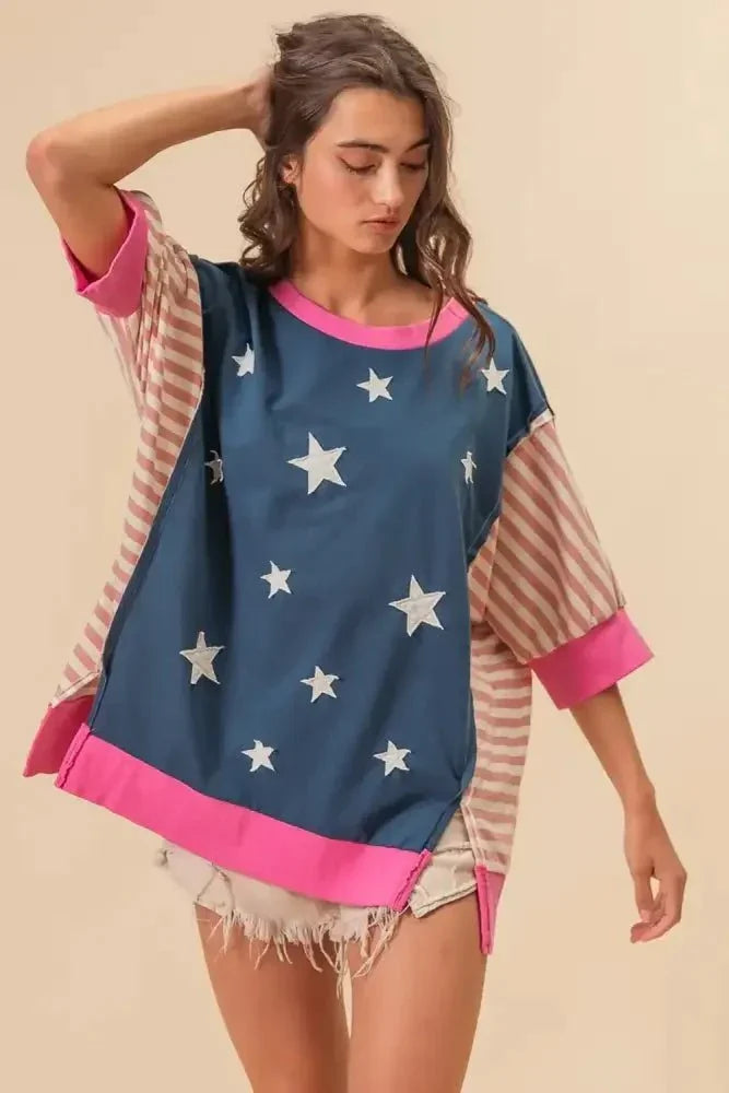 BiBi US Flag Theme Color Block Star Patch T-Shirt - Update AvenueHonor the Stars and StripesTrendsi1001007394618371001007394618374259cefb - 3c2b - 489d - b218 - 0e99b0789774 - MaxNavy Multi