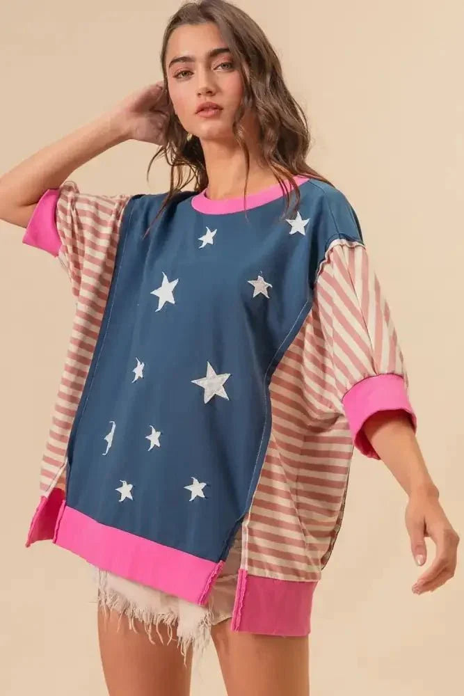 BiBi US Flag Theme Color Block Star Patch T-Shirt - Update AvenueHonor the Stars and StripesTrendsi1001007394618371001007394618371e1f9843 - b157 - 40dc - 858c - a30ae966de8a - MaxNavy Multi